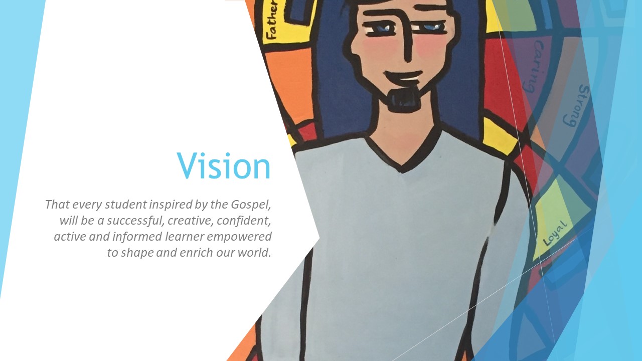 Vision graphic featuring religious artwork alongside the school’s vision statement.